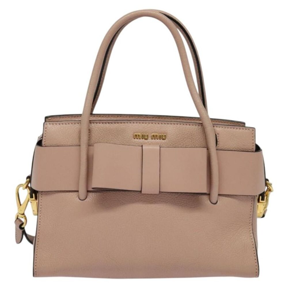 Miu Miu Madras Fiocco Bow Tote Leather Pink Leather Bag